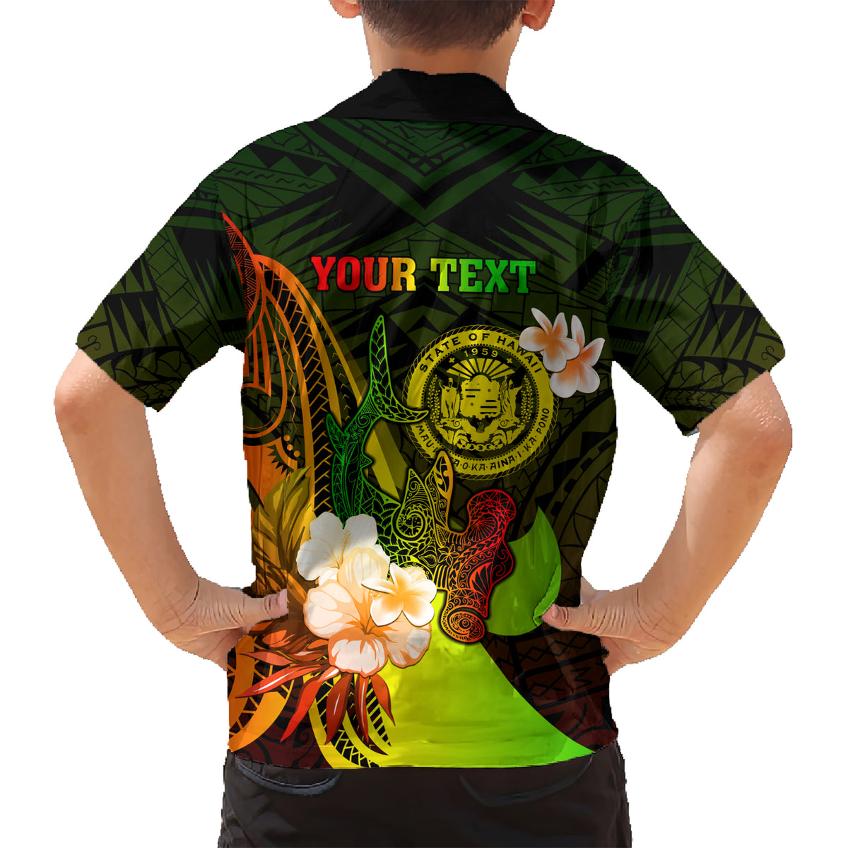 Personalised Hawaii State Motto Kid Hawaiian Shirt Hawaiian Tribal Reggae Hammerhead Shark LT05 - Polynesian Pride