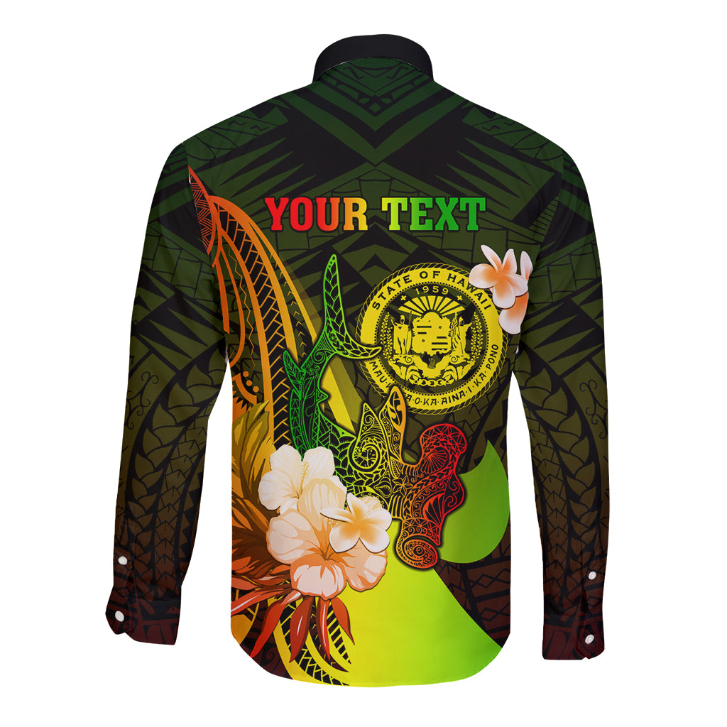 Personalised Hawaii State Motto Long Sleeve Button Shirt Hawaiian Tribal Reggae Hammerhead Shark LT05 - Polynesian Pride