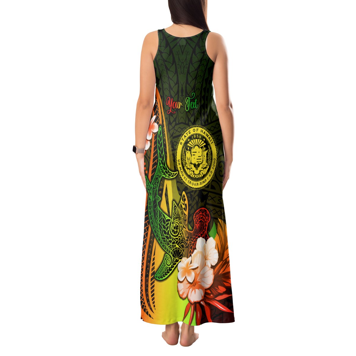 Personalised Hawaii State Motto Tank Maxi Dress Hawaiian Tribal Reggae Hammerhead Shark LT05 - Polynesian Pride