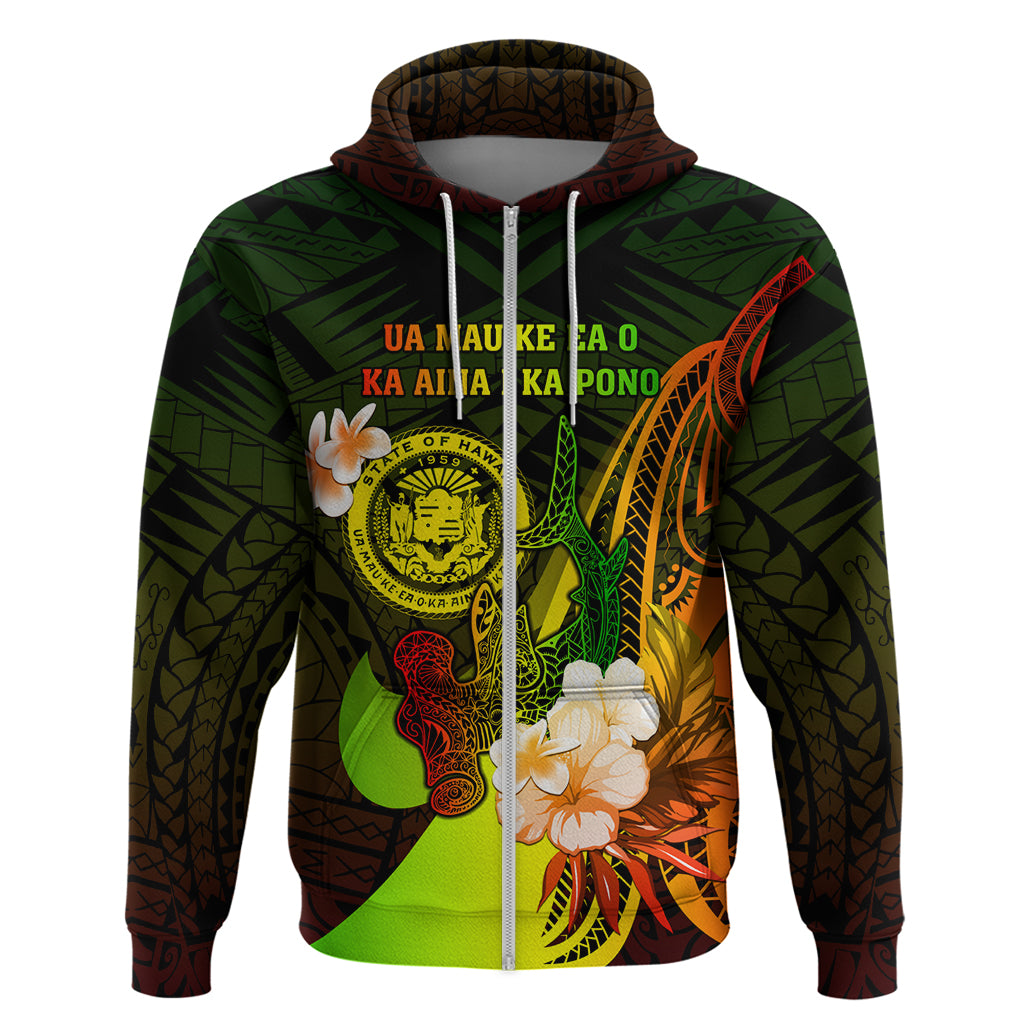 Personalised Hawaii State Motto Zip Hoodie Hawaiian Tribal Reggae Hammerhead Shark LT05 Reggae - Polynesian Pride