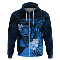 Personalised Hawaii State Motto Zip Hoodie Hawaiian Tribal Blue Hammerhead Shark LT05 Zip Hoodie Blue - Polynesian Pride
