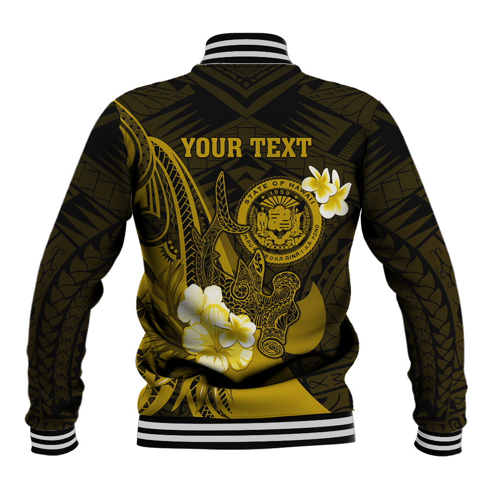Personalised Hawaii State Motto Baseball Jacket Hawaiian Tribal Gold Hammerhead Shark LT05 - Polynesian Pride