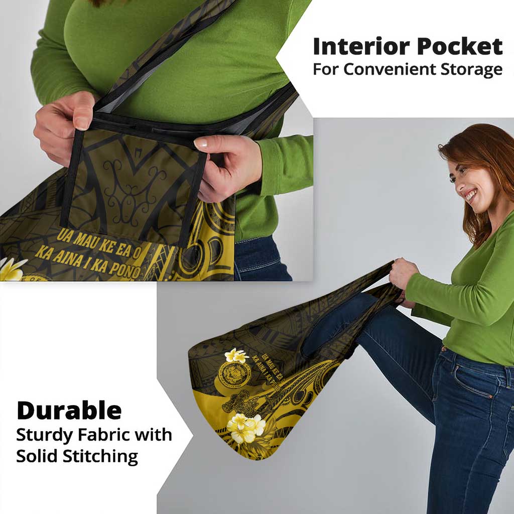 Hawaii State Motto Grocery Bag Hawaiian Tribal Gold Hammerhead Shark