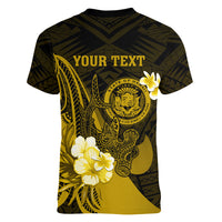 Personalised Hawaii State Motto Women V Neck T Shirt Hawaiian Tribal Gold Hammerhead Shark LT05 - Polynesian Pride