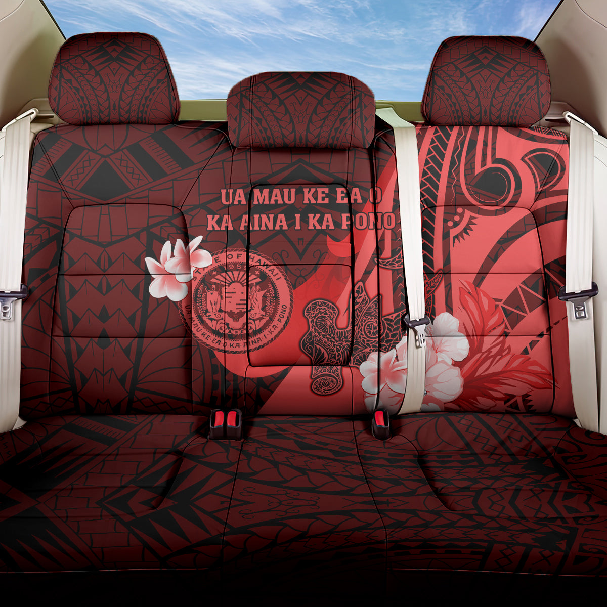 Hawaii State Motto Back Car Seat Cover Hawaiian Tribal Red Hammerhead Shark LT05