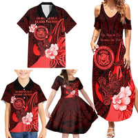 Personalised Hawaii State Motto Family Matching Summer Maxi Dress and Hawaiian Shirt Hawaiian Tribal Red Hammerhead Shark LT05 - Polynesian Pride