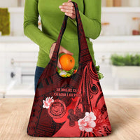 Hawaii State Motto Grocery Bag Hawaiian Tribal Red Hammerhead Shark