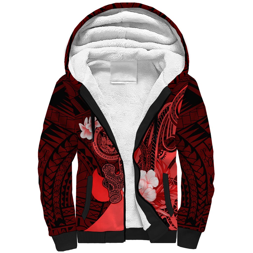 Personalised Hawaii State Motto Sherpa Hoodie Hawaiian Tribal Red Hammerhead Shark LT05 Unisex Red - Polynesian Pride