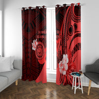 Hawaii State Motto Window Curtain Hawaiian Tribal Red Hammerhead Shark LT05 With Grommets Red - Polynesian Pride