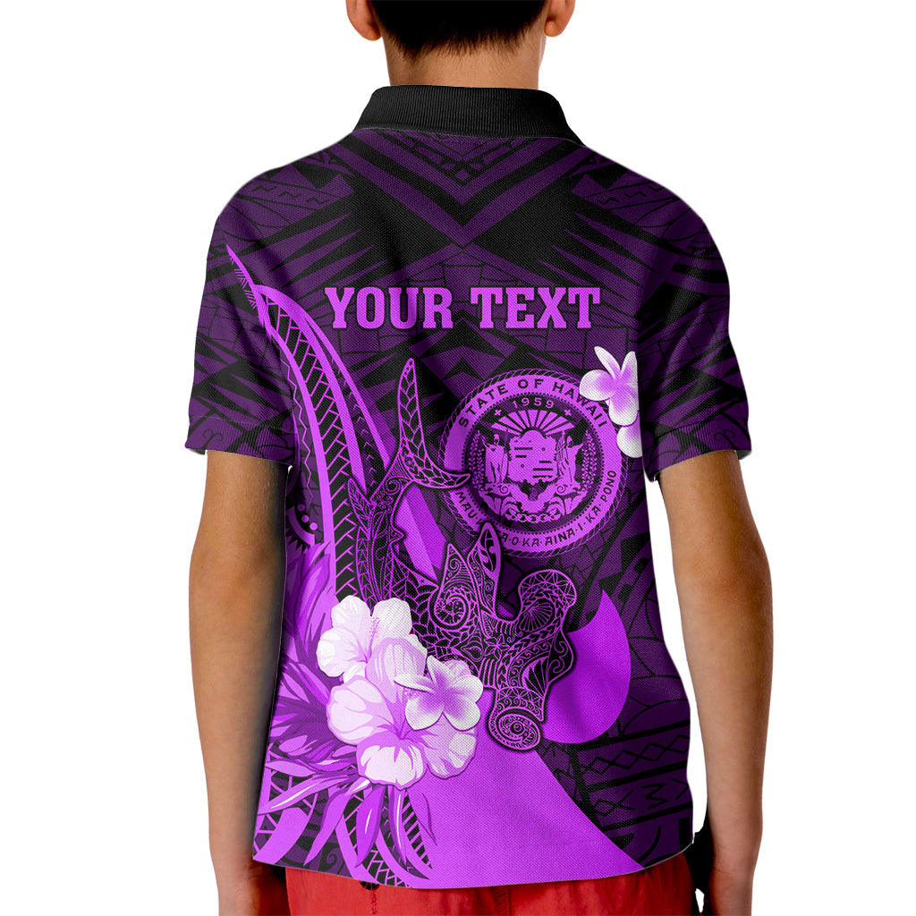 Personalised Hawaii State Motto Kid Polo Shirt Hawaiian Tribal Purple Hammerhead Shark LT05 - Polynesian Pride