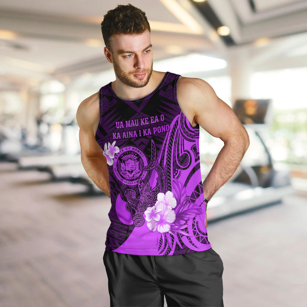 Personalised Hawaii State Motto Men Tank Top Hawaiian Tribal Purple Hammerhead Shark LT05 Purple - Polynesian Pride