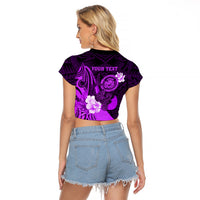 Personalised Hawaii State Motto Raglan Cropped T Shirt Hawaiian Tribal Purple Hammerhead Shark LT05 - Polynesian Pride
