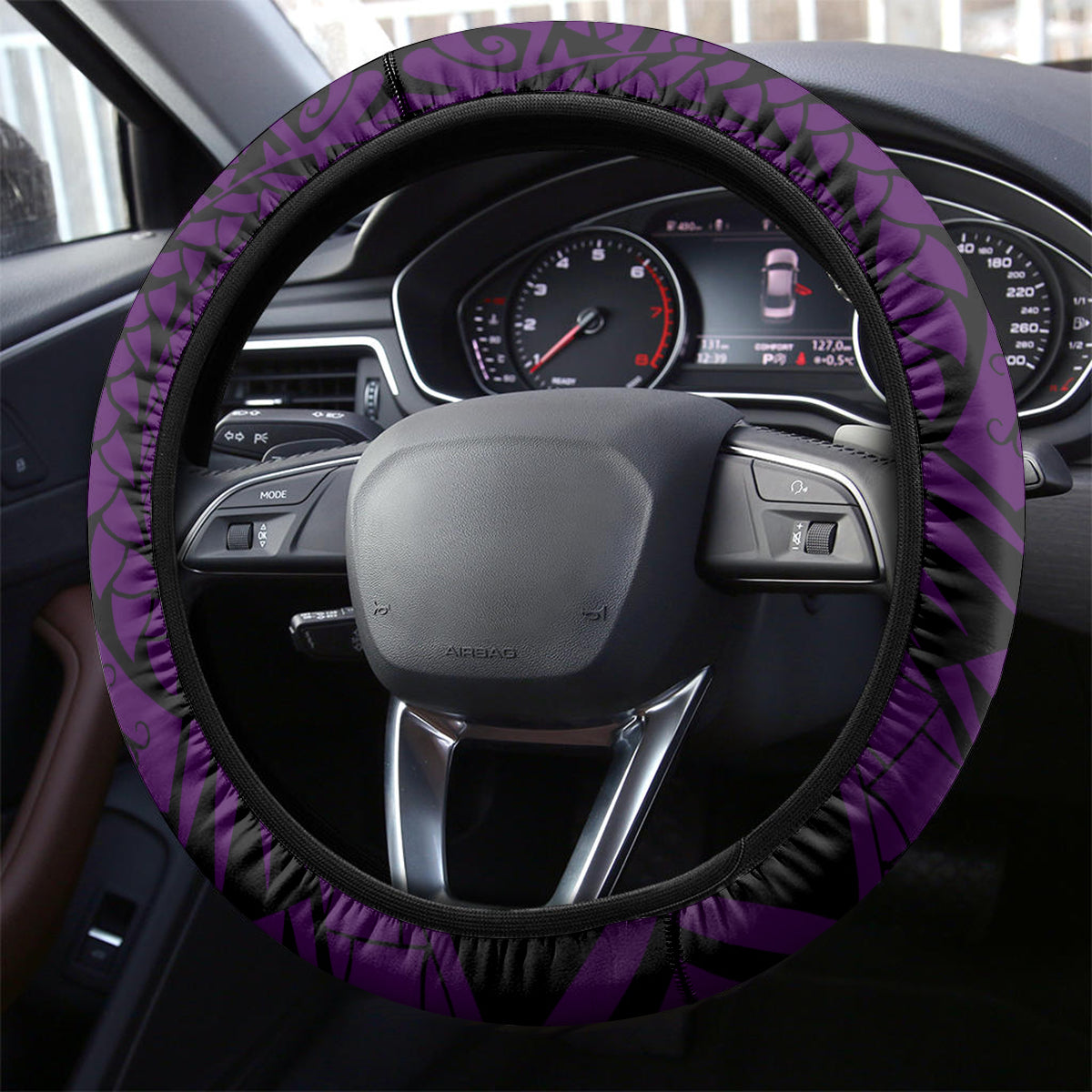 Hawaii State Motto Steering Wheel Cover Hawaiian Tribal Purple Hammerhead Shark LT05 - Polynesian Pride