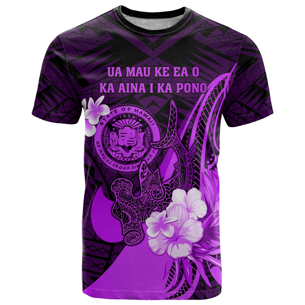 Personalised Hawaii State Motto T Shirt Hawaiian Tribal Purple Hammerhead Shark LT05 Purple - Polynesian Pride