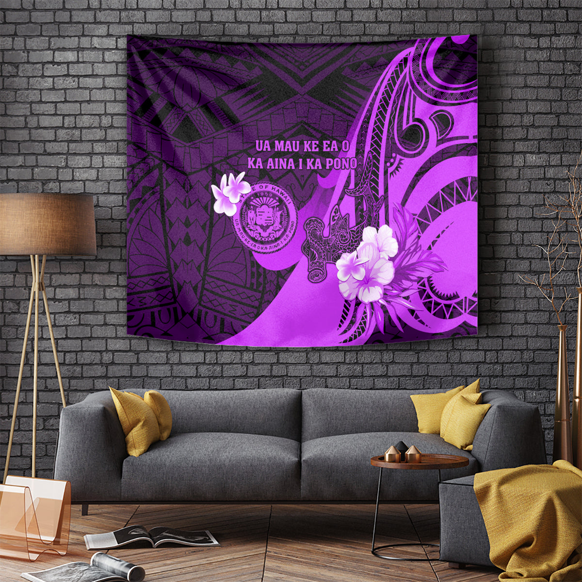 Hawaii State Motto Tapestry Hawaiian Tribal Purple Hammerhead Shark LT05 Purple - Polynesian Pride