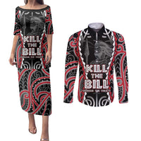 Aotearoa Waitangi Day Couples Matching Puletasi and Long Sleeve Button Shirt Maori Warrior Tribal Tattoo LT05 Black - Polynesian Pride