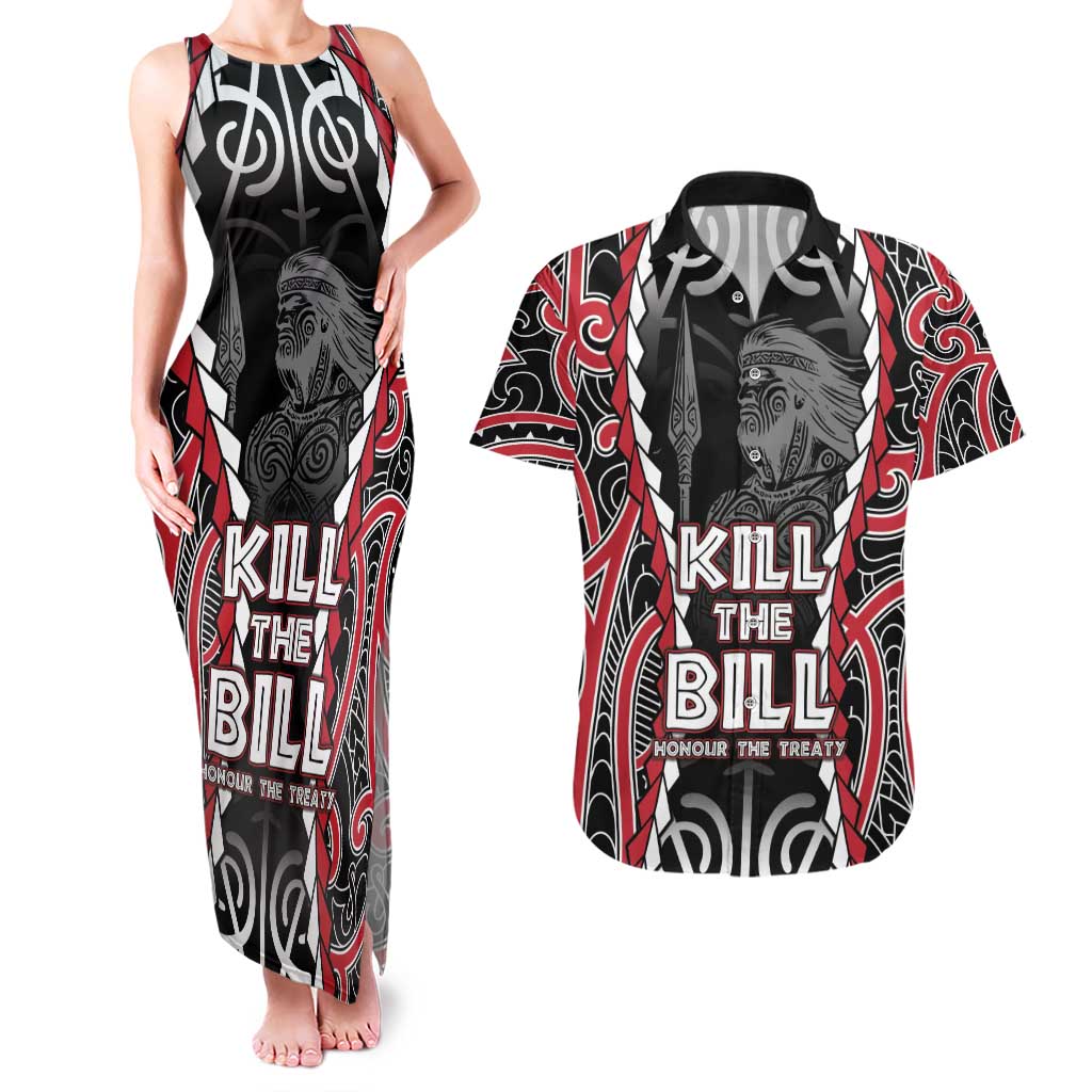 Aotearoa Waitangi Day Couples Matching Tank Maxi Dress and Hawaiian Shirt Maori Warrior Tribal Tattoo