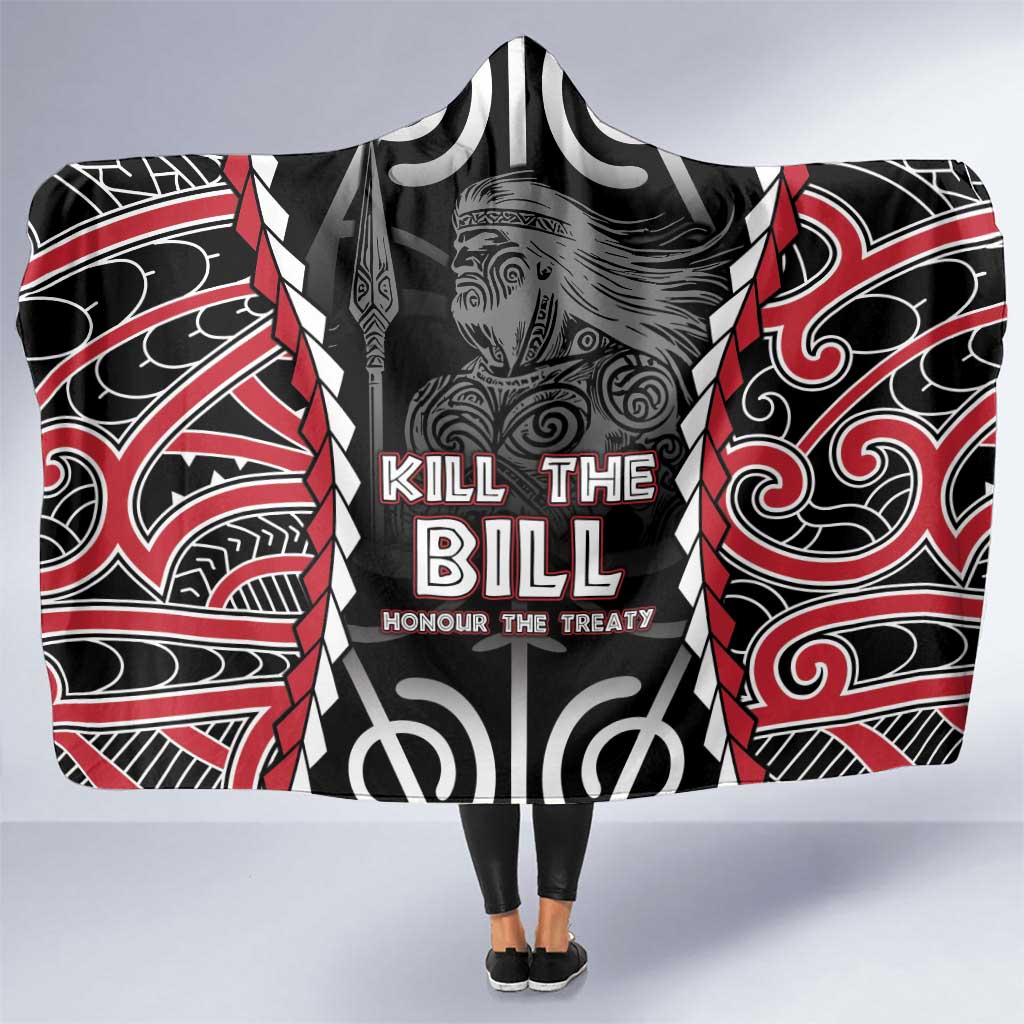 Aotearoa Waitangi Day Hooded Blanket Maori Warrior Tribal Tattoo LT05 One Size Black - Polynesian Pride