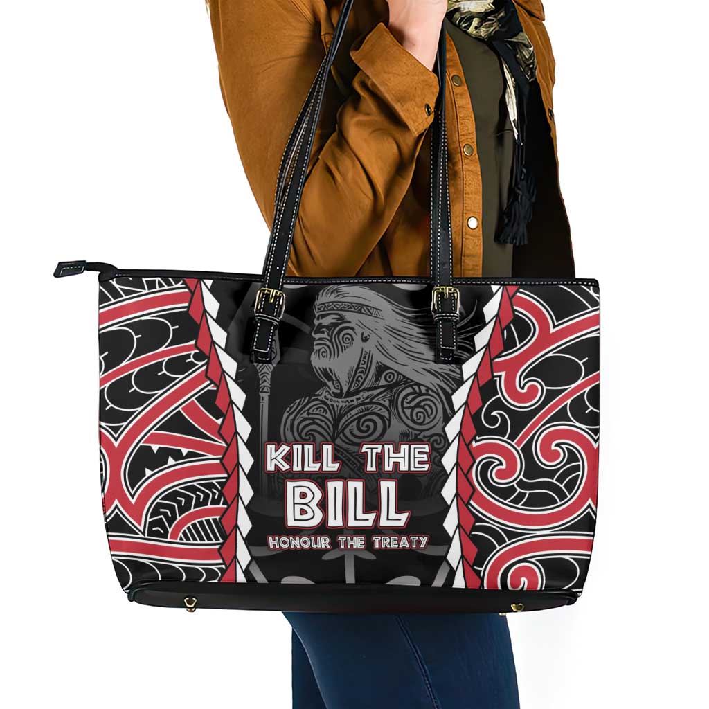 Aotearoa Waitangi Day Leather Tote Bag Maori Warrior Tribal Tattoo LT05 - Polynesian Pride
