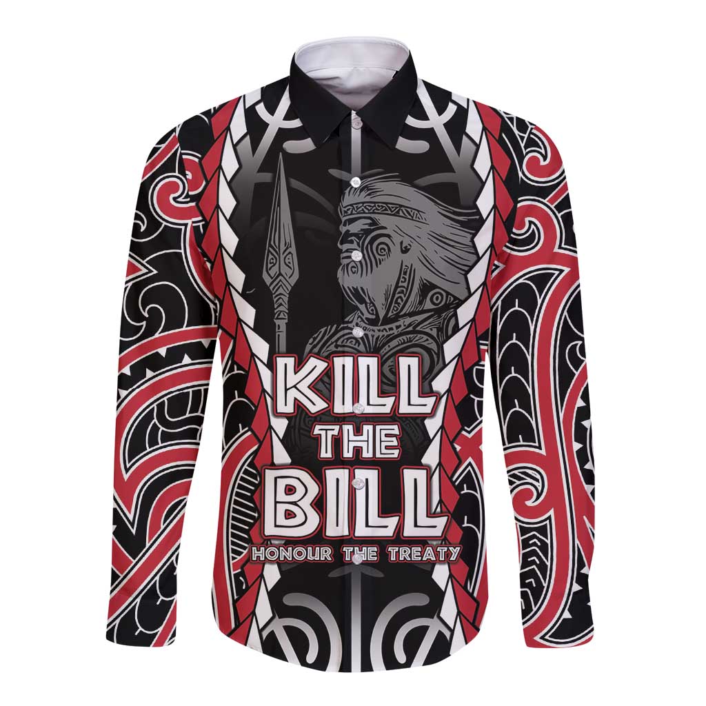 Aotearoa Waitangi Day Long Sleeve Button Shirt Maori Warrior Tribal Tattoo LT05 Unisex Black - Polynesian Pride