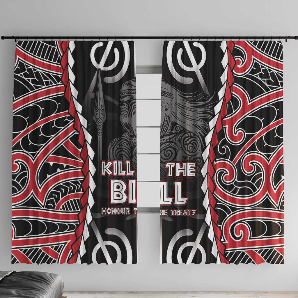 Aotearoa Waitangi Day Window Curtain Maori Warrior Tribal Tattoo LT05 With Hooks Black - Polynesian Pride