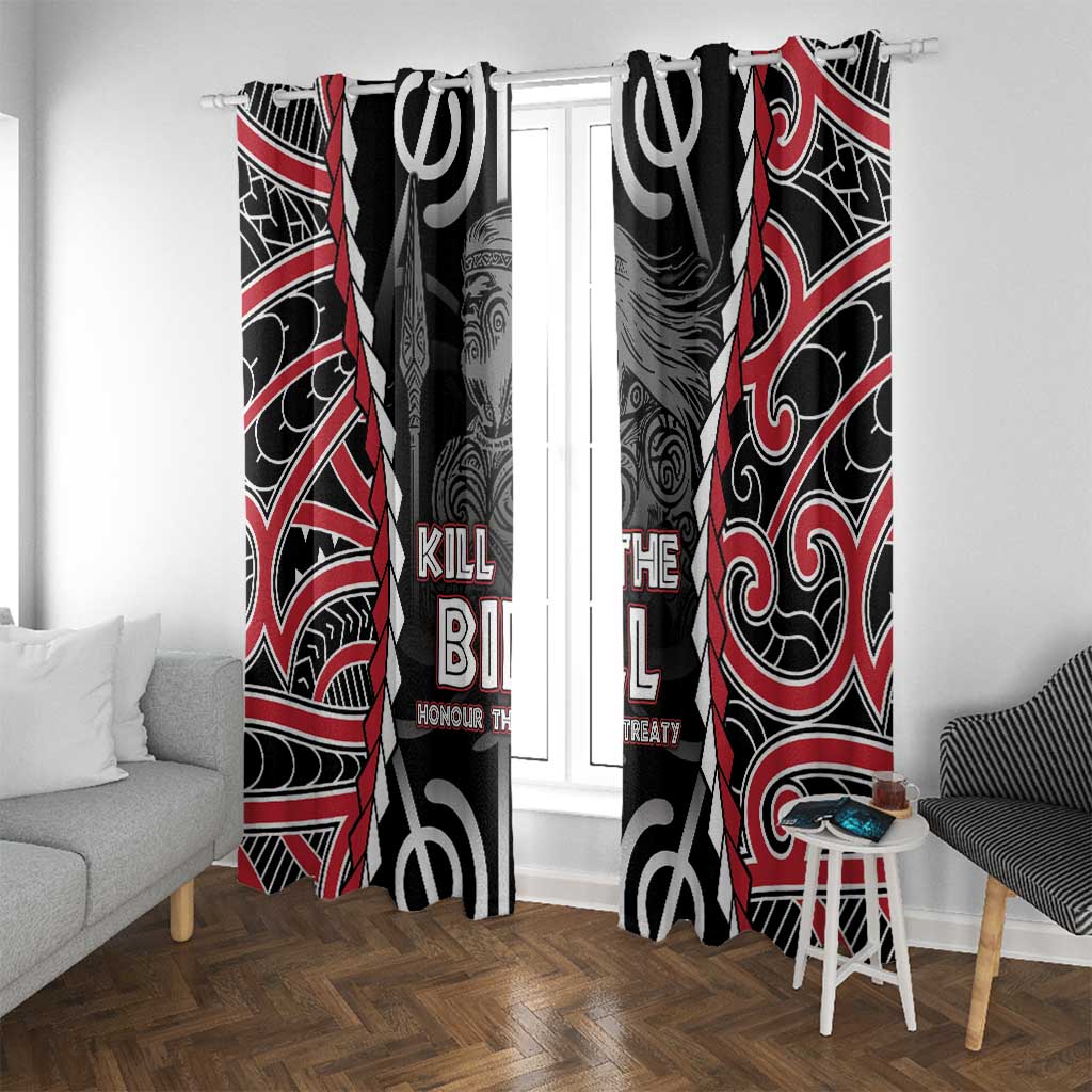 Aotearoa Waitangi Day Window Curtain Maori Warrior Tribal Tattoo LT05 With Grommets Black - Polynesian Pride
