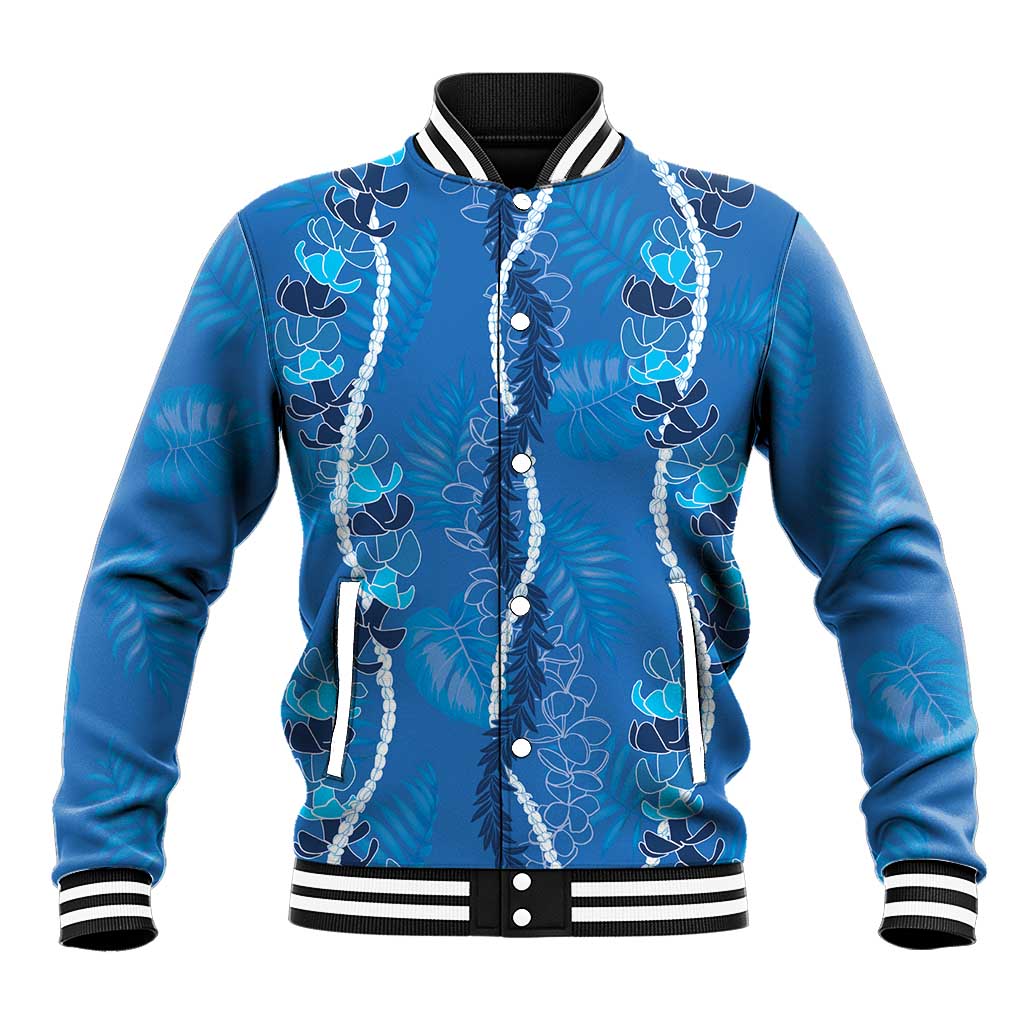 Hawaii Maile Lei Baseball Jacket With Blue Monstera Pattern LT05 Unisex Blue - Polynesian Pride