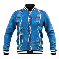 Hawaii Maile Lei Baseball Jacket With Blue Monstera Pattern LT05 Unisex Blue - Polynesian Pride