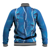 Hawaii Maile Lei Baseball Jacket With Blue Monstera Pattern LT05 - Polynesian Pride