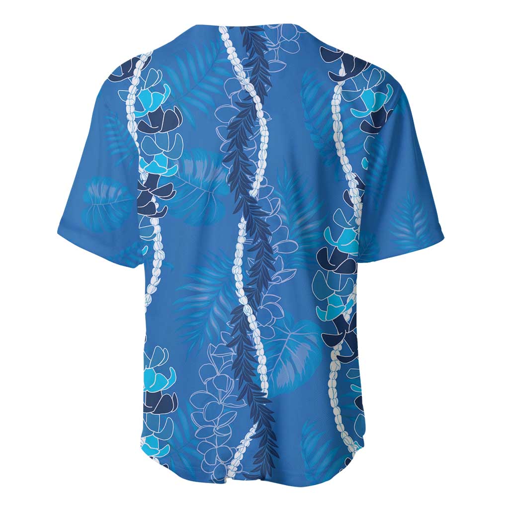 Hawaii Maile Lei Baseball Jersey With Blue Monstera Pattern