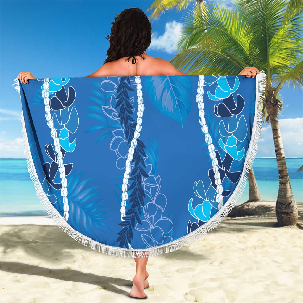 Hawaii Maile Lei Beach Blanket With Blue Monstera Pattern LT05 - Polynesian Pride