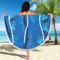 Hawaii Maile Lei Beach Blanket With Blue Monstera Pattern LT05 - Polynesian Pride