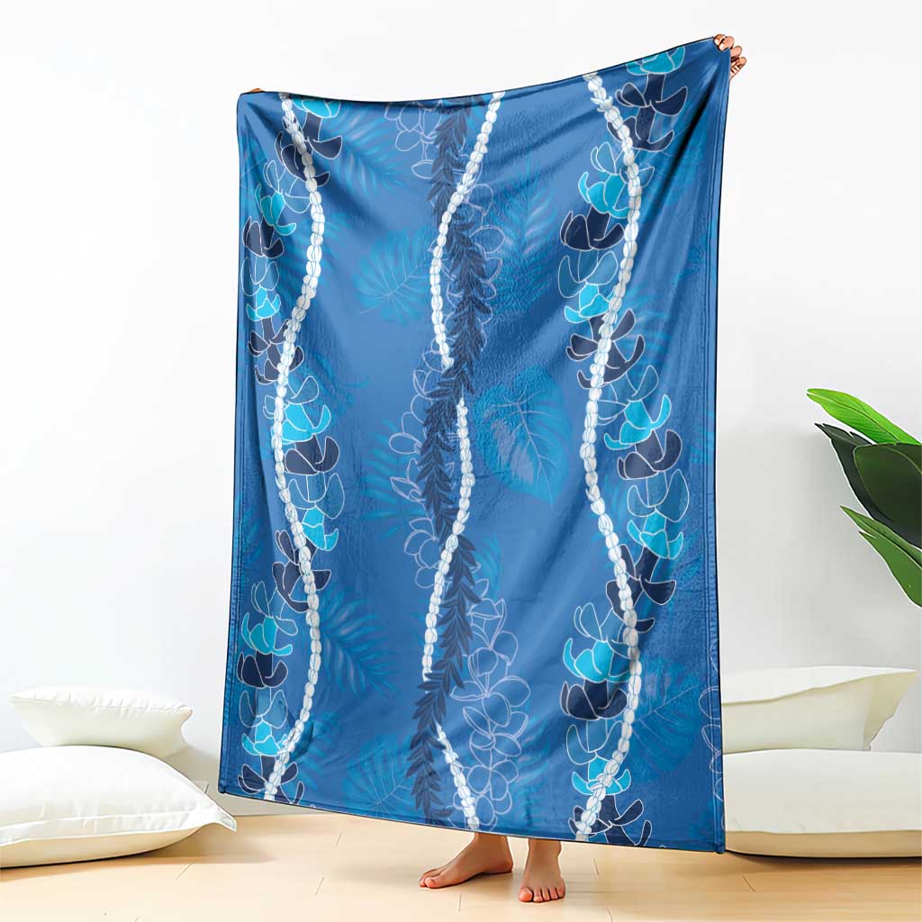 Hawaii Maile Lei Blanket With Blue Monstera Pattern LT05 - Polynesian Pride