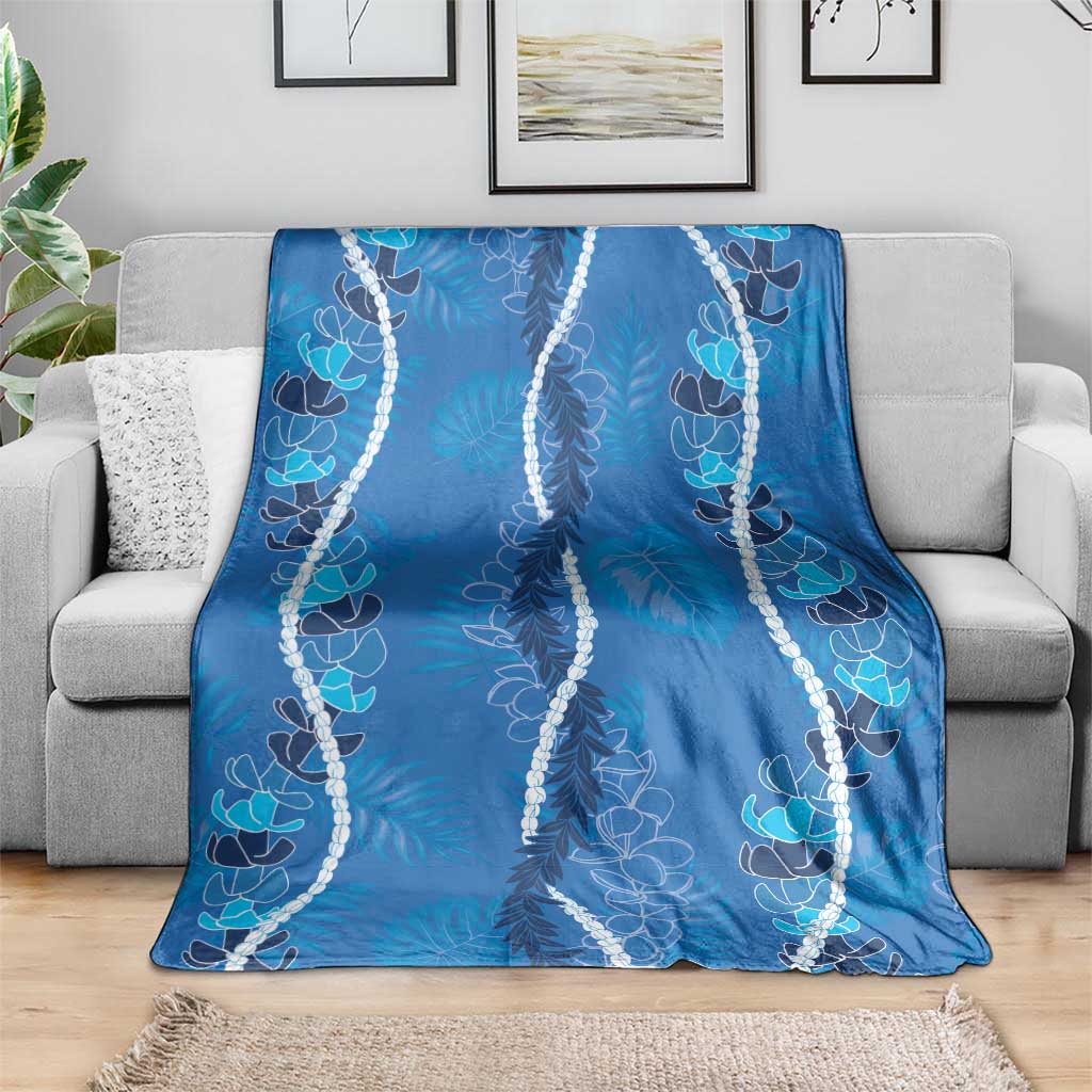 Hawaii Maile Lei Blanket With Blue Monstera Pattern LT05 - Polynesian Pride