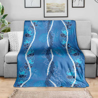 Hawaii Maile Lei Blanket With Blue Monstera Pattern LT05 - Polynesian Pride
