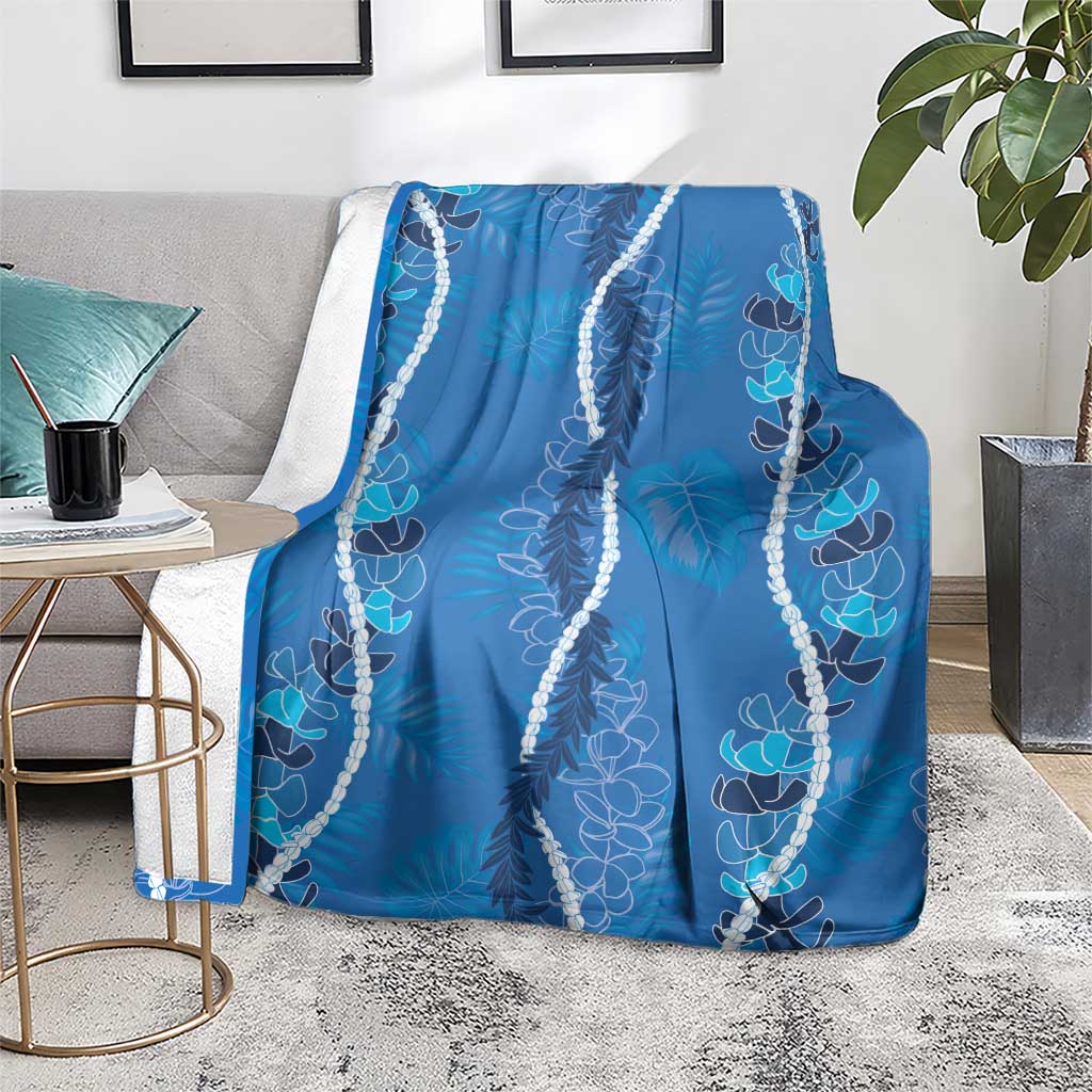 Hawaii Maile Lei Blanket With Blue Monstera Pattern LT05 - Polynesian Pride
