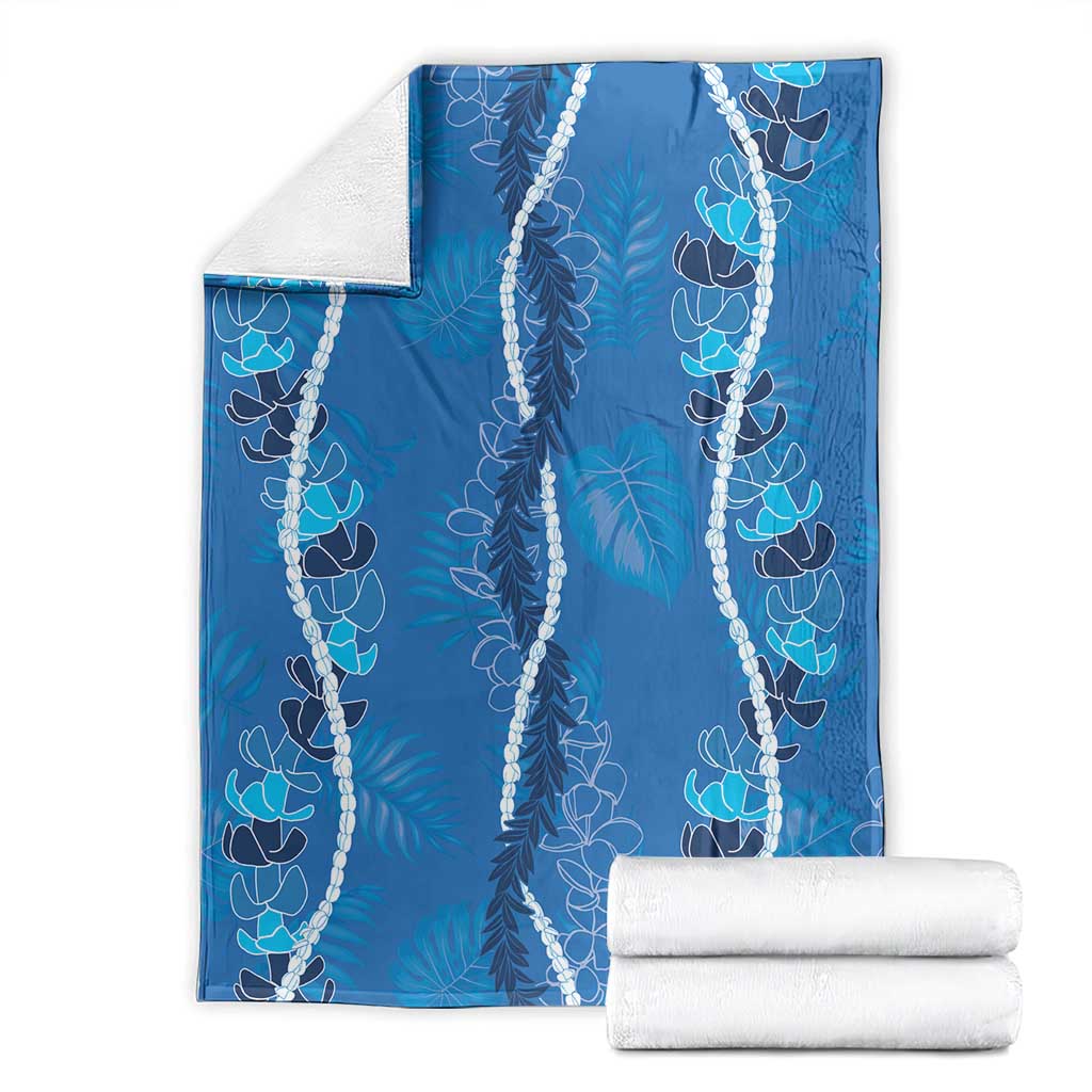 Hawaii Maile Lei Blanket With Blue Monstera Pattern LT05 - Polynesian Pride