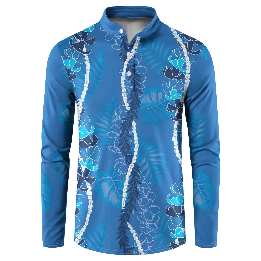Hawaii Maile Lei Button Sweatshirt With Blue Monstera Pattern LT05 Blue - Polynesian Pride