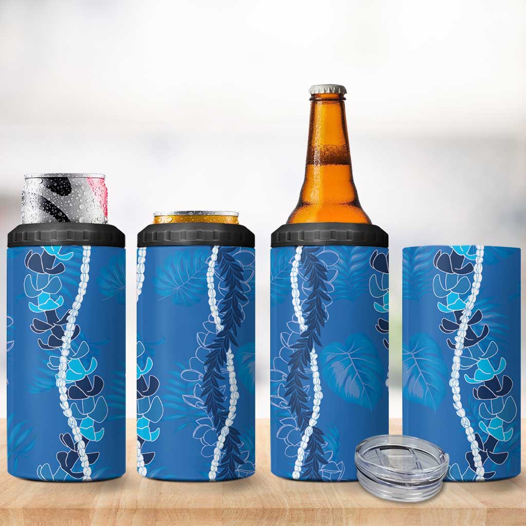 Hawaii Maile Lei 4 in 1 Can Cooler Tumbler With Blue Monstera Pattern