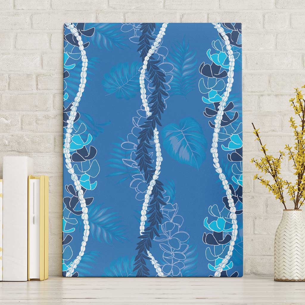 Hawaii Maile Lei Canvas Wall Art With Blue Monstera Pattern LT05 Without Frame Blue - Polynesian Pride