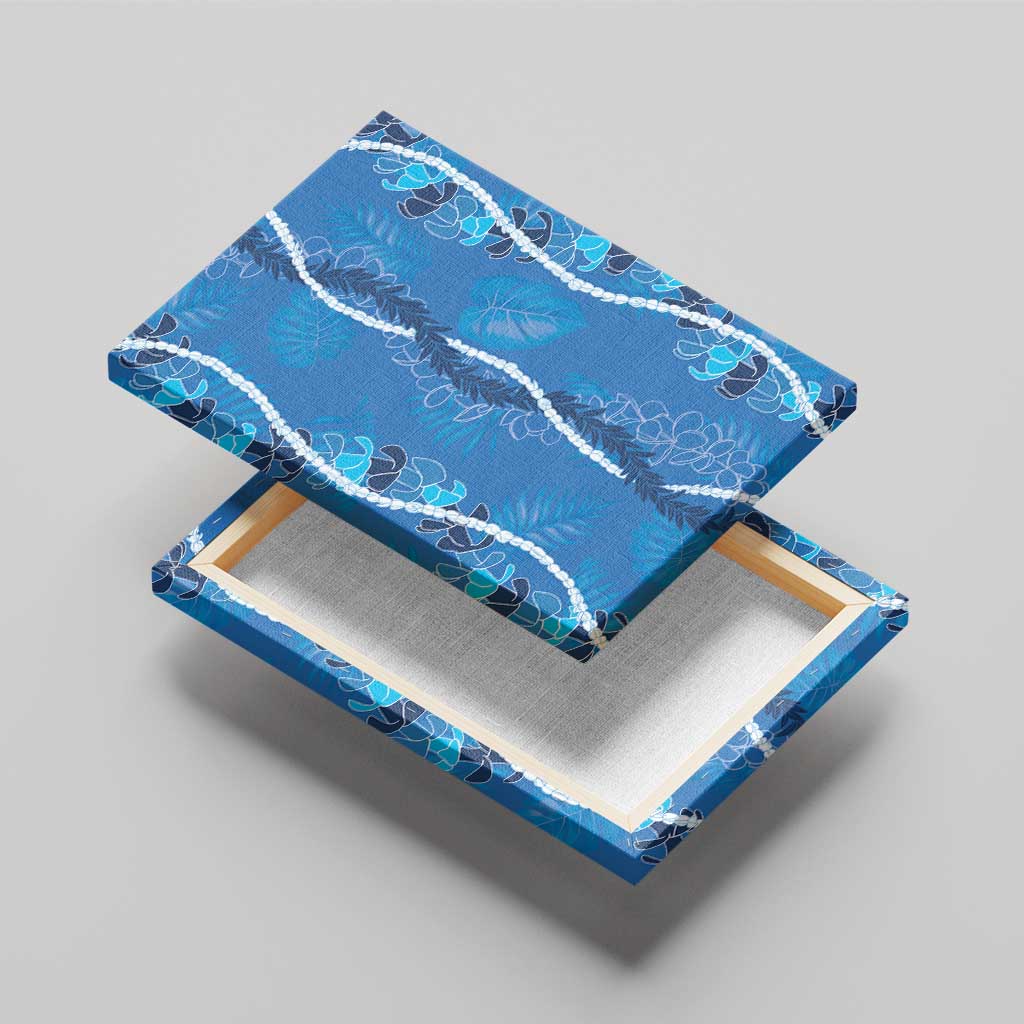 Hawaii Maile Lei Canvas Wall Art With Blue Monstera Pattern