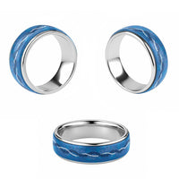 Hawaii Maile Lei Classic Ring With Blue Monstera Pattern - Polynesian Pride