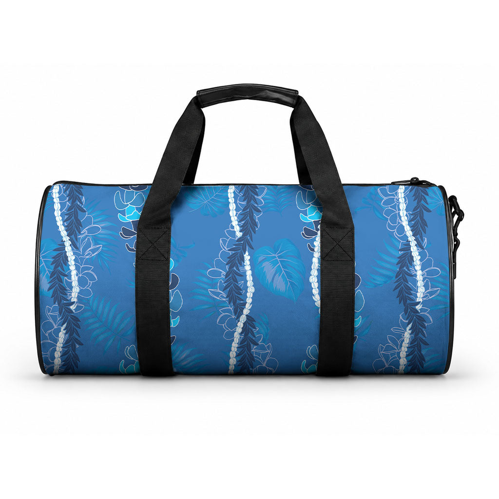 Hawaii Maile Lei Duffle Bag With Blue Monstera Pattern