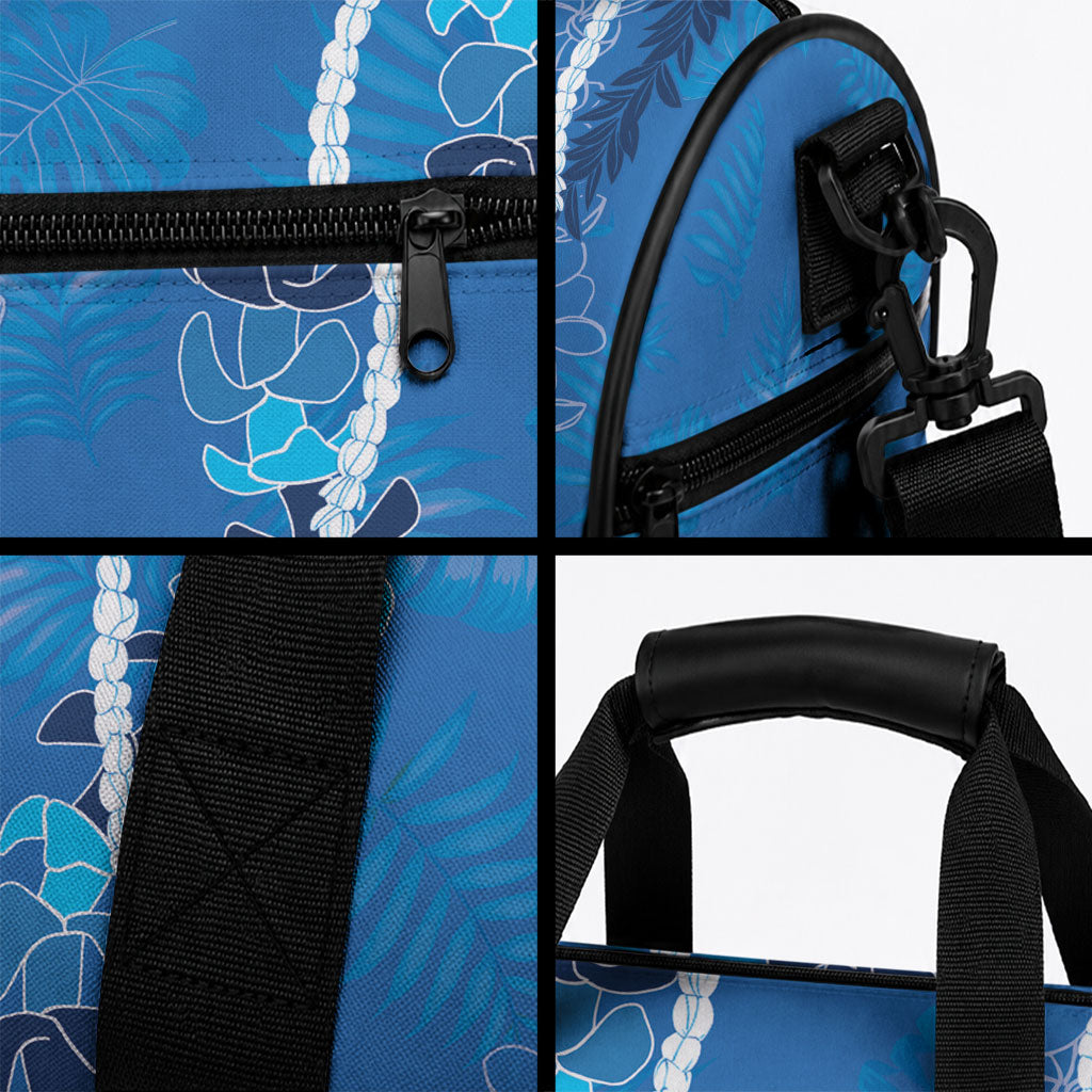 Hawaii Maile Lei Duffle Bag With Blue Monstera Pattern