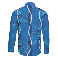 Hawaii Maile Lei Family Matching Long Sleeve Bodycon Dress and Hawaiian Shirt With Blue Monstera Pattern