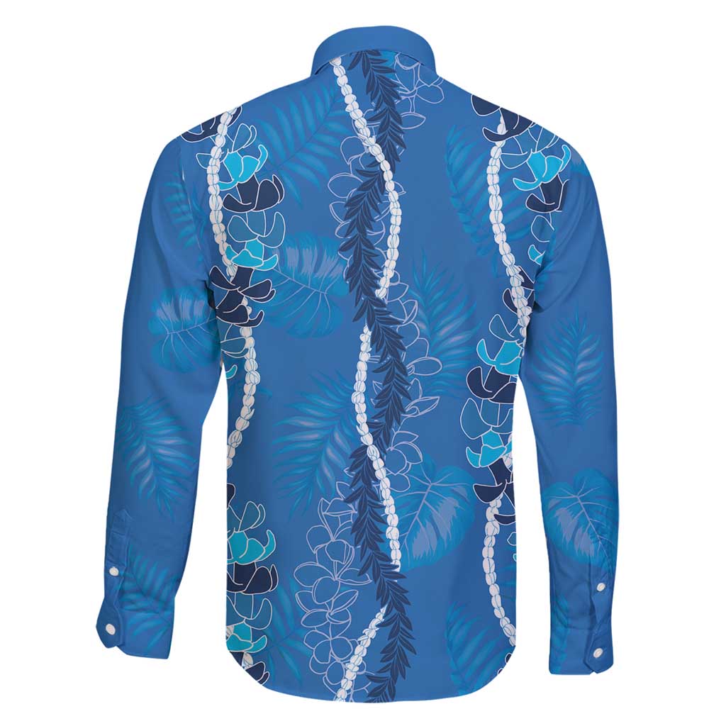 Hawaii Maile Lei Family Matching Mermaid Dress and Hawaiian Shirt With Blue Monstera Pattern