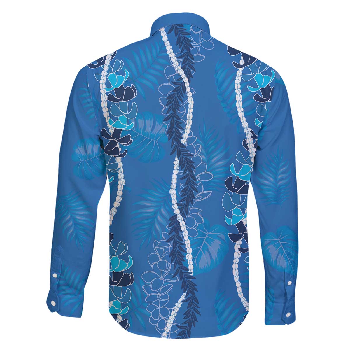 Hawaii Maile Lei Family Matching Off The Shoulder Long Sleeve Dress and Hawaiian Shirt With Blue Monstera Pattern