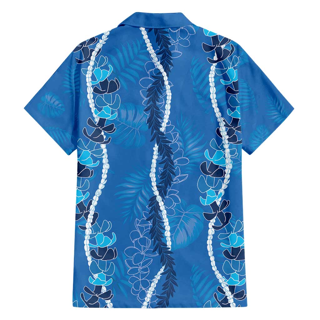Hawaii Maile Lei Family Matching Puletasi and Hawaiian Shirt With Blue Monstera Pattern