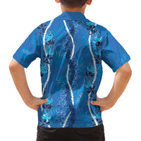 Hawaii Maile Lei Family Matching Short Sleeve Bodycon Dress and Hawaiian Shirt With Blue Monstera Pattern