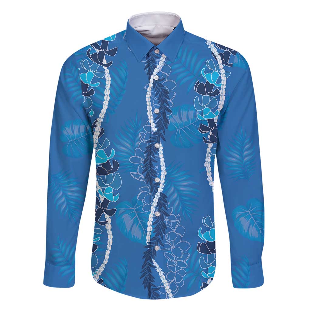 Hawaii Maile Lei Family Matching Tank Maxi Dress and Hawaiian Shirt With Blue Monstera Pattern